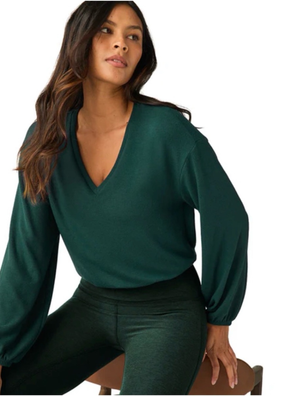 Beyond Yoga Soft Spoken V-Neck Cropped Pullover size S Teal Green NWT Relaxed